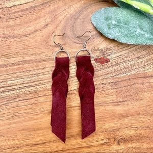 Maroon genuine suede leather blood knot earrings